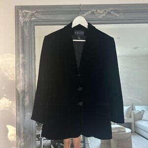 Vintage‎ RALPH Ralph Lauren Black Velvet Silk Three-Button Blazer Jacket Size 6